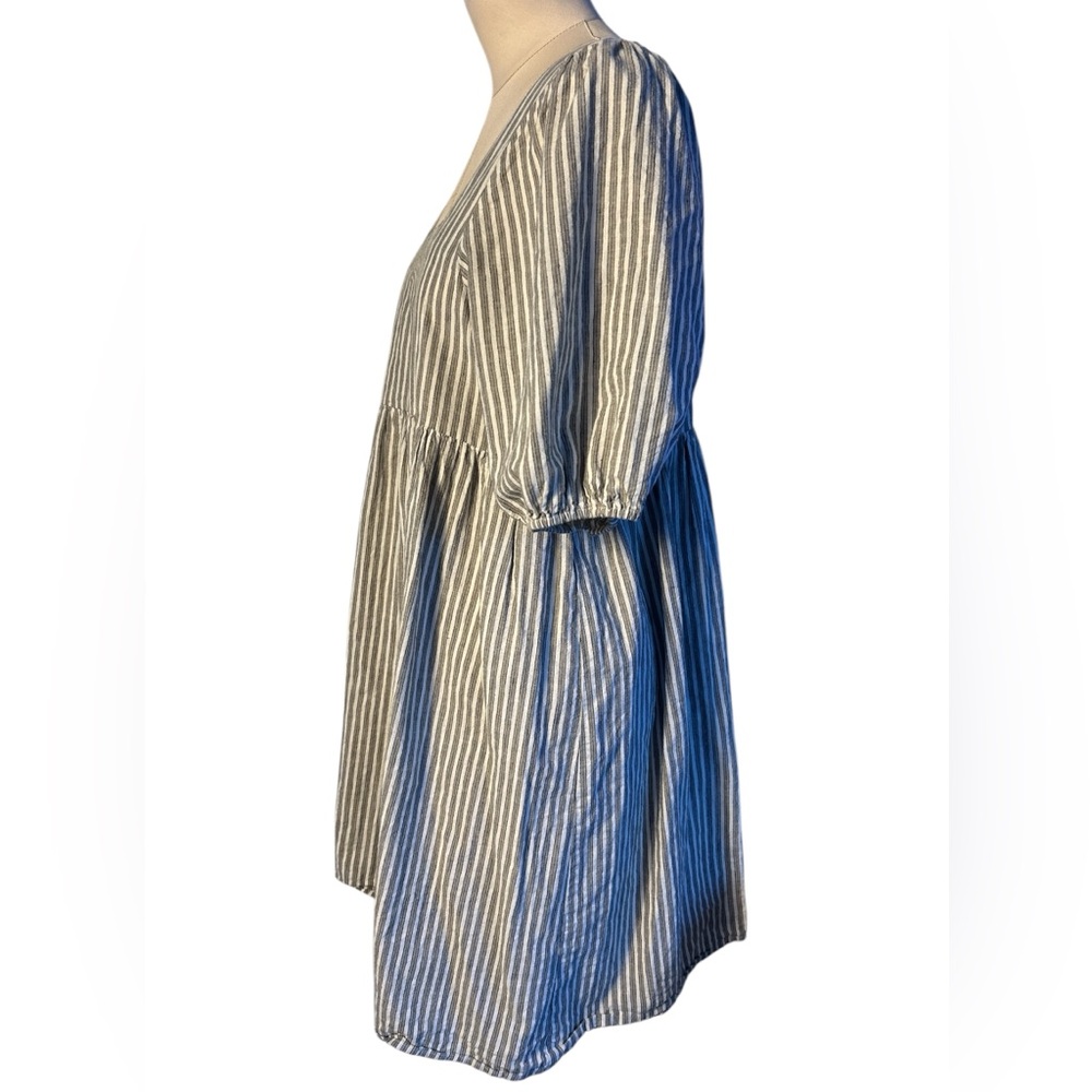 Rylie + Cru Greta railroad stripe puff sleeve dress white/green Medium - Picture 2 of 9